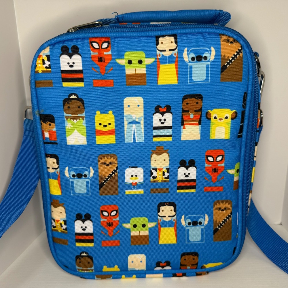 Disney Parks Unified Character Print Insulated Lunch Bag Blue Crossbody Strap